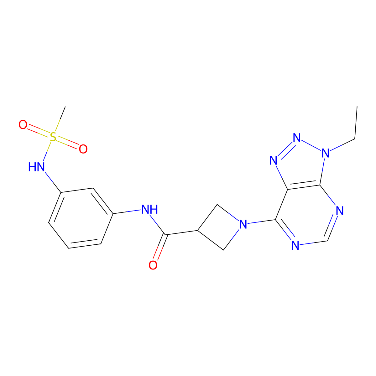 1-{3-ethyl-3H-[1,2,3]triazolo[4,5-d]pyrimidin-7-yl}-N-(3-methanesulfonamidophenyl)azetidine-3-carboxamide molecular structure, CAS 1448044-07-2