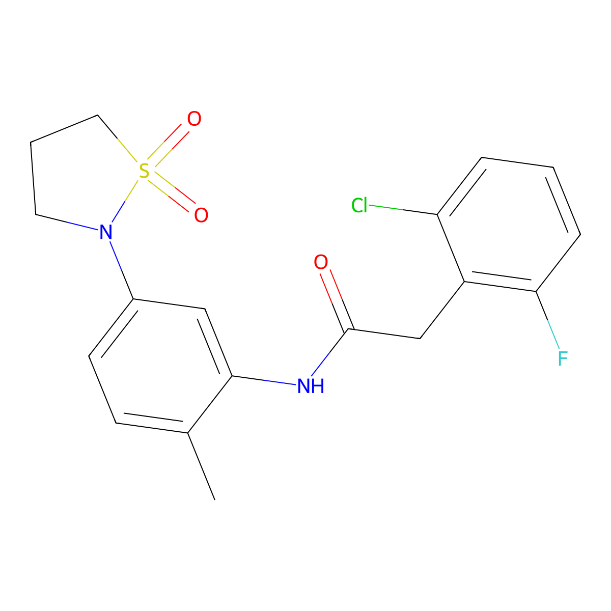 2-(2-chloro-6-fluorophenyl)-N-(5-(1,1-dioxidoisothiazolidin-2-yl)-2-methylphenyl)acetamide molecular structure, CAS 1448044-10-7