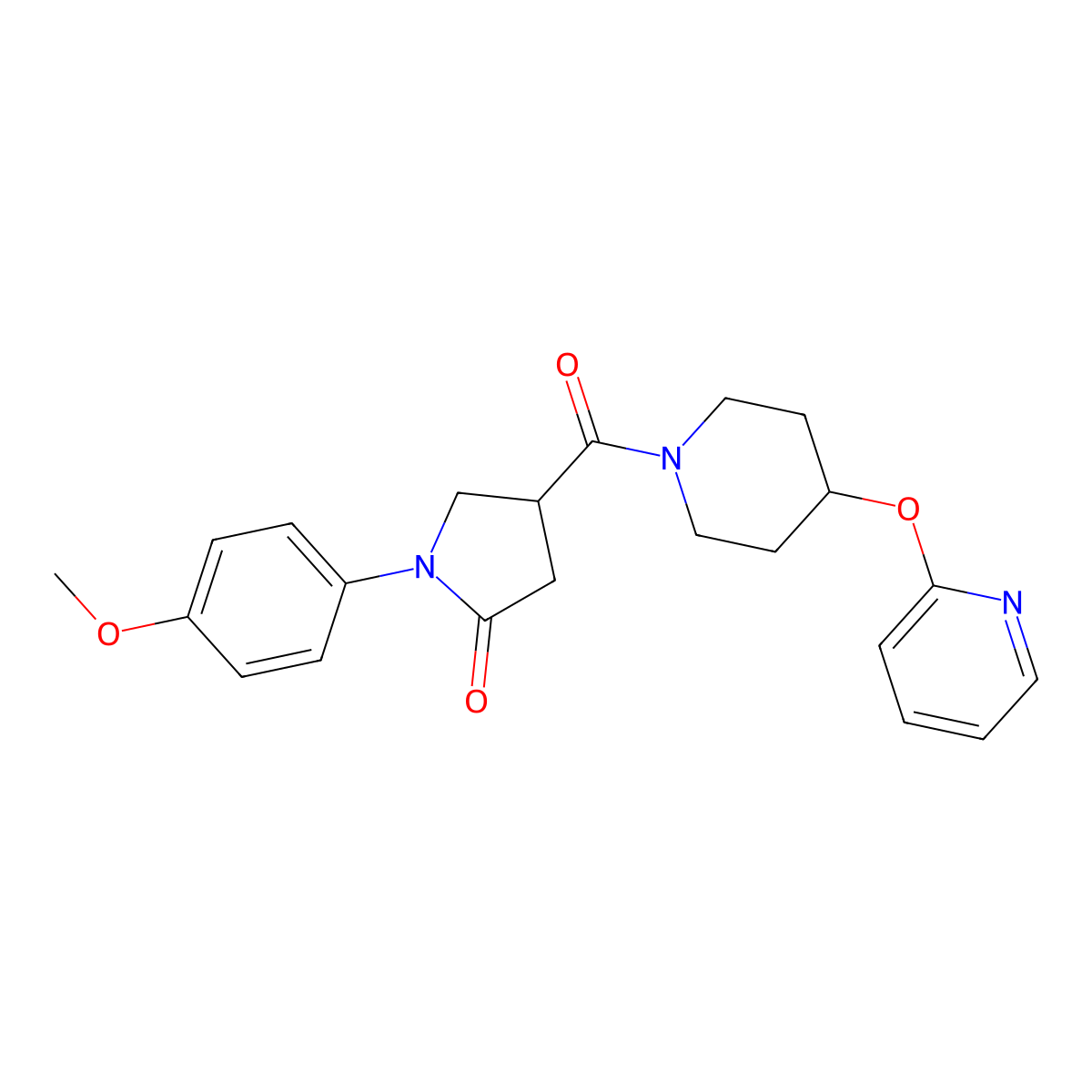 1-(4-Methoxyphenyl)-4-[4-(pyridin-2-yloxy)piperidine-1-carbonyl]pyrrolidin-2-one molecular structure, CAS 1448044-13-0