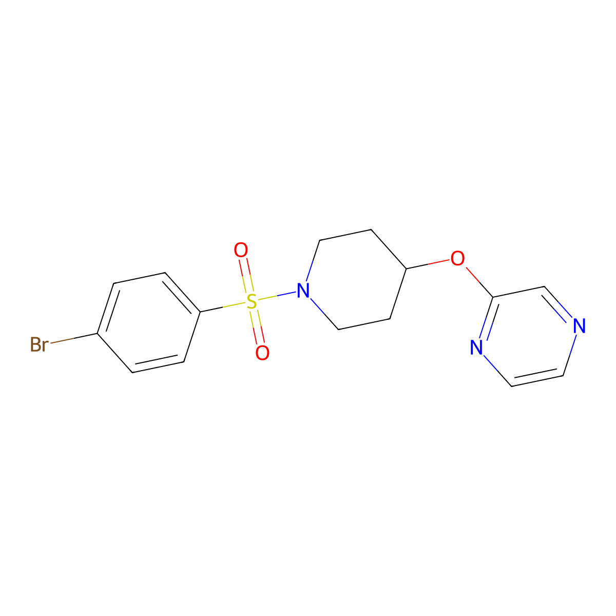 2-((1-((4-Bromophenyl)sulfonyl)piperidin-4-yl)oxy)pyrazine molecular structure, CAS 1448044-33-4