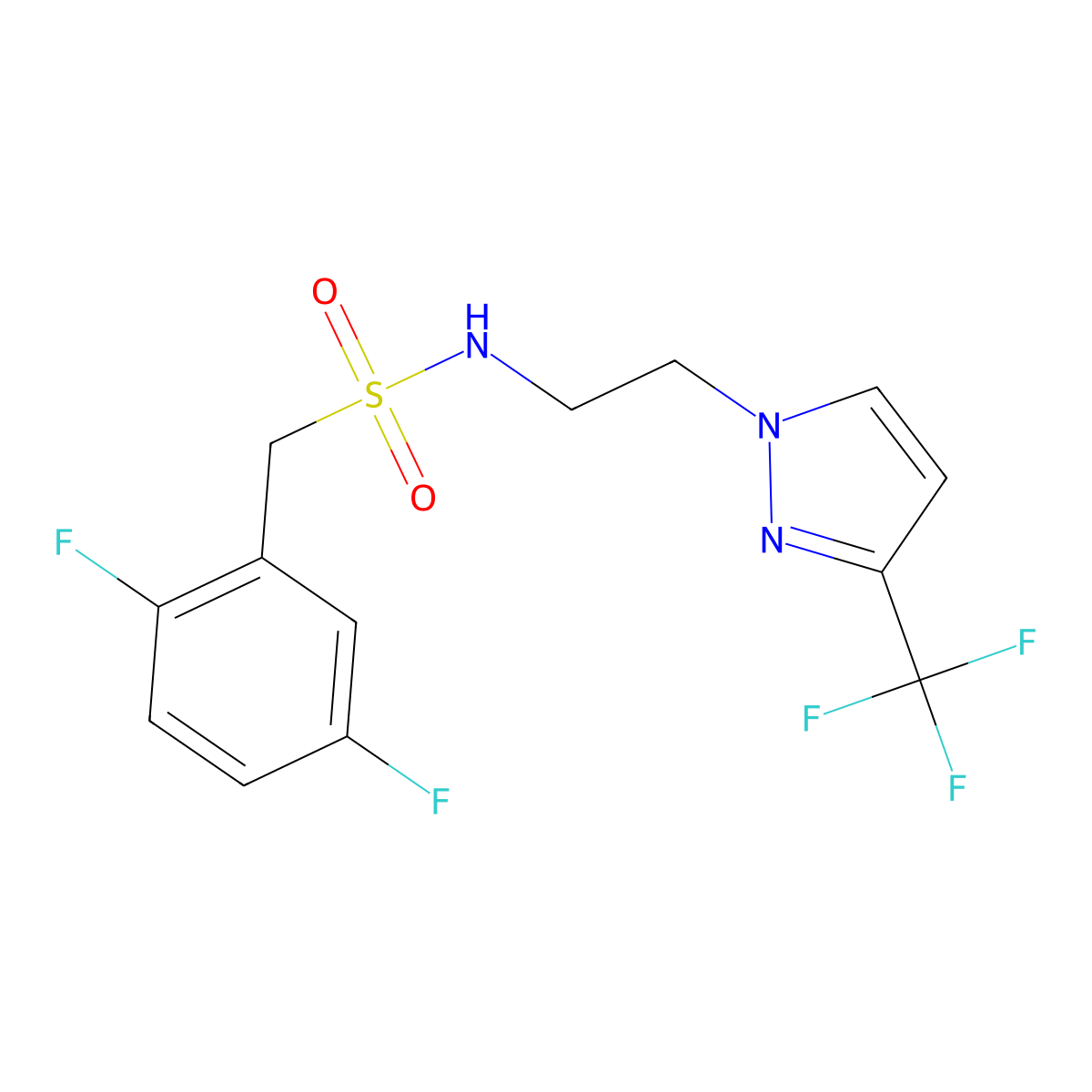 1-(2,5-difluorophenyl)-N-(2-(3-(trifluoromethyl)-1H-pyrazol-1-yl)ethyl)methanesulfonamide molecular structure, CAS 1448044-35-6