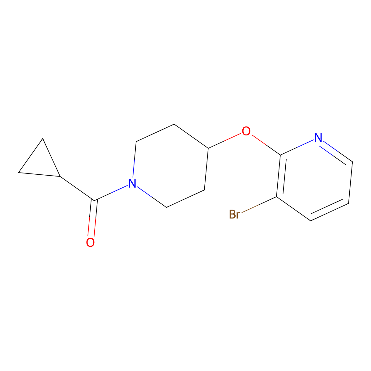 (4-((3-Bromopyridin-2-yl)oxy)piperidin-1-yl)(cyclopropyl)methanone molecular structure, CAS 1448044-36-7