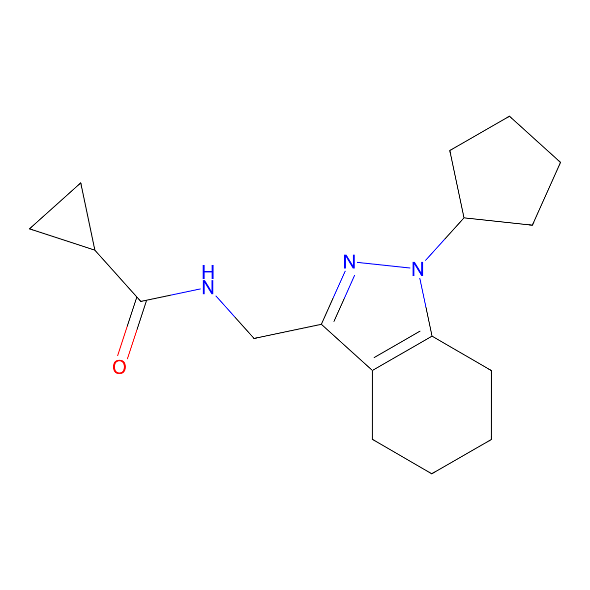 N-[(1-cyclopentyl-4,5,6,7-tetrahydro-1H-indazol-3-yl)methyl]cyclopropanecarboxamide molecular structure, CAS 1448044-44-7