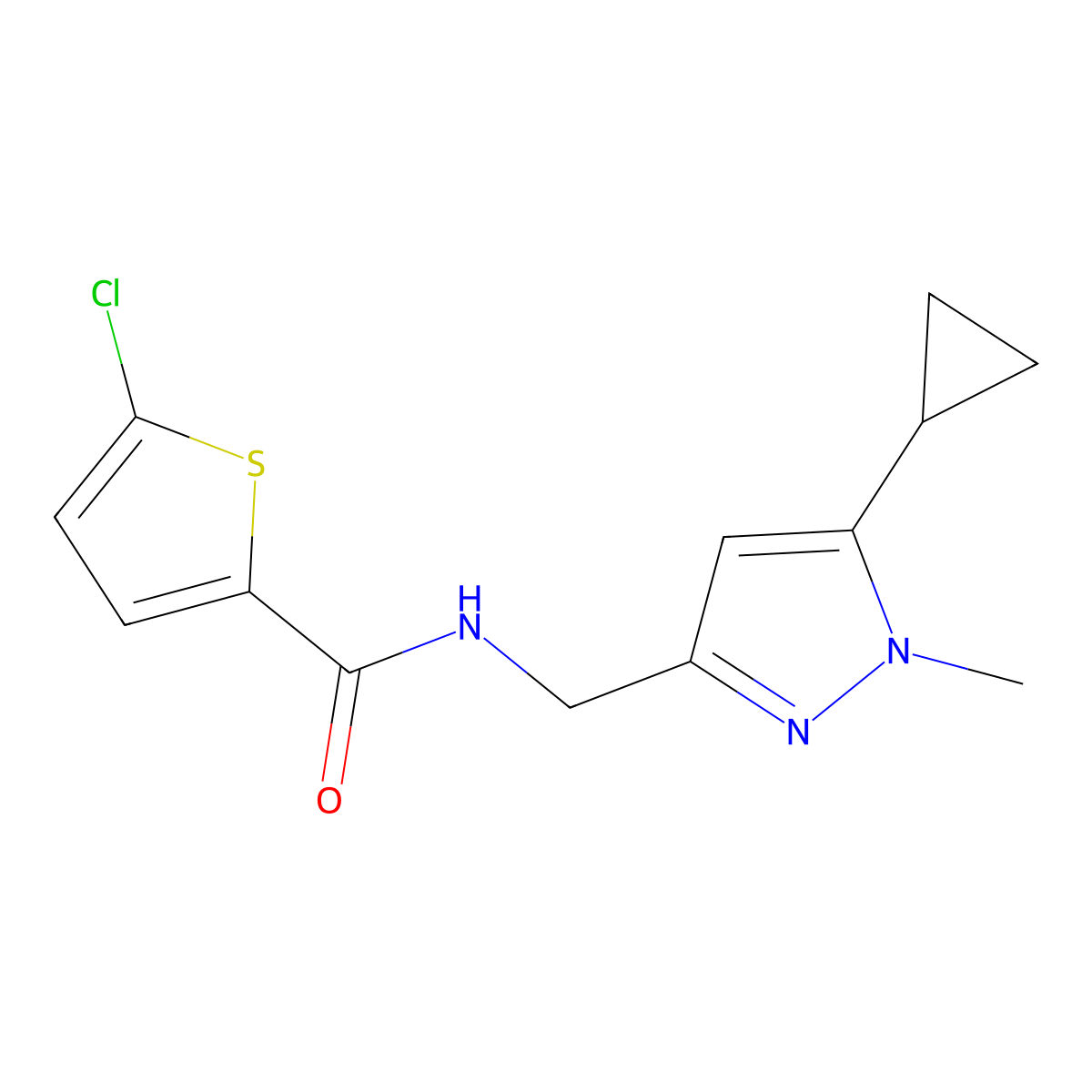 5-chloro-N-((5-cyclopropyl-1-methyl-1H-pyrazol-3-yl)methyl)thiophene-2-carboxamide molecular structure, CAS 1448044-49-2