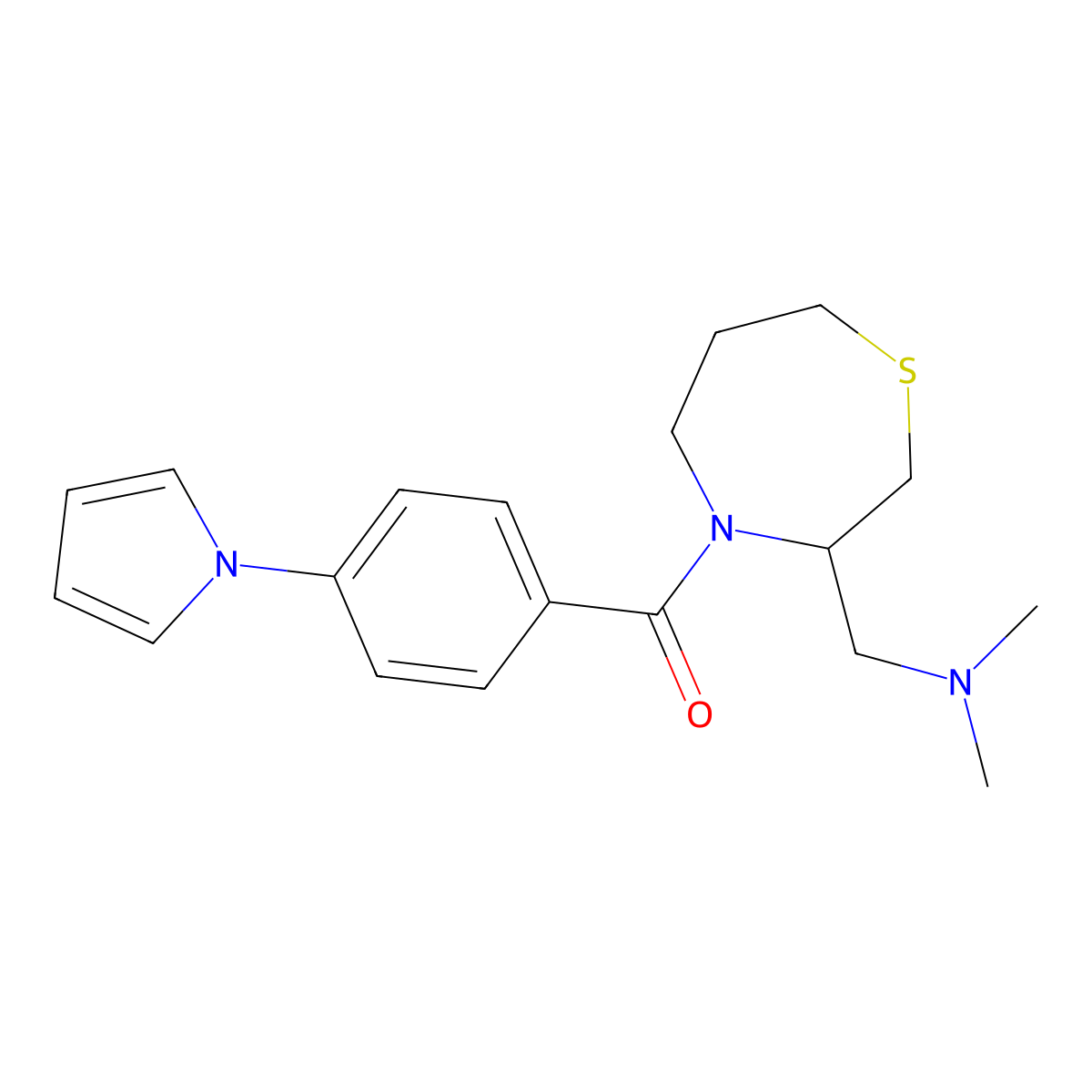 (4-(1H-pyrrol-1-yl)phenyl)(3-((dimethylamino)methyl)-1,4-thiazepan-4-yl)methanone molecular structure, CAS 1448044-51-6
