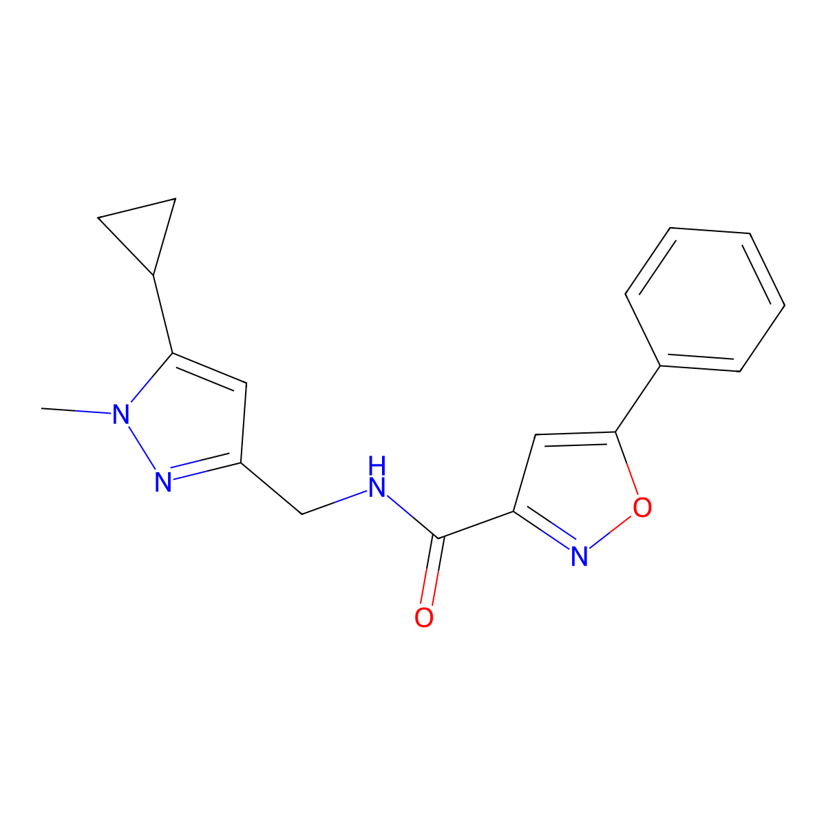 N-((5-cyclopropyl-1-methyl-1H-pyrazol-3-yl)methyl)-5-phenylisoxazole-3-carboxamide molecular structure, CAS 1448044-52-7