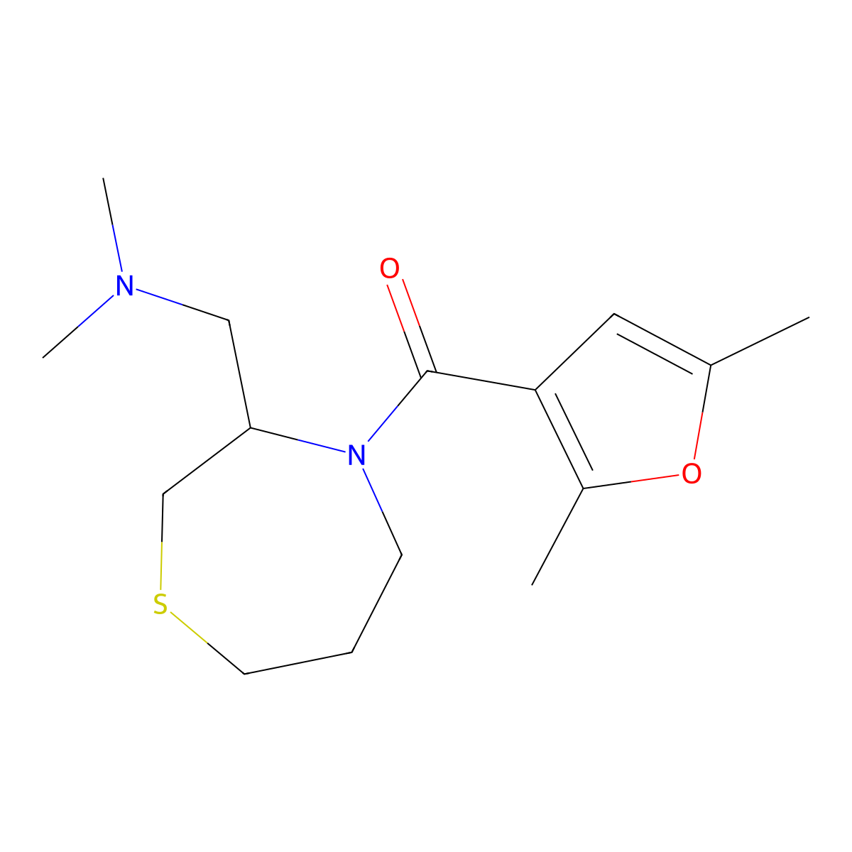 (3-((Dimethylamino)methyl)-1,4-thiazepan-4-yl)(2,5-dimethylfuran-3-yl)methanone molecular structure, CAS 1448044-54-9