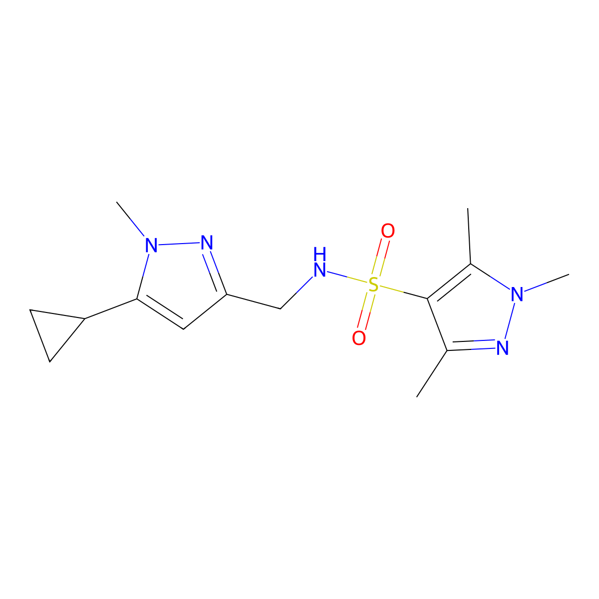 N-[(5-cyclopropyl-1-methyl-1H-pyrazol-3-yl)methyl]-1,3,5-trimethyl-1H-pyrazole-4-sulfonamide molecular structure, CAS 1448044-56-1
