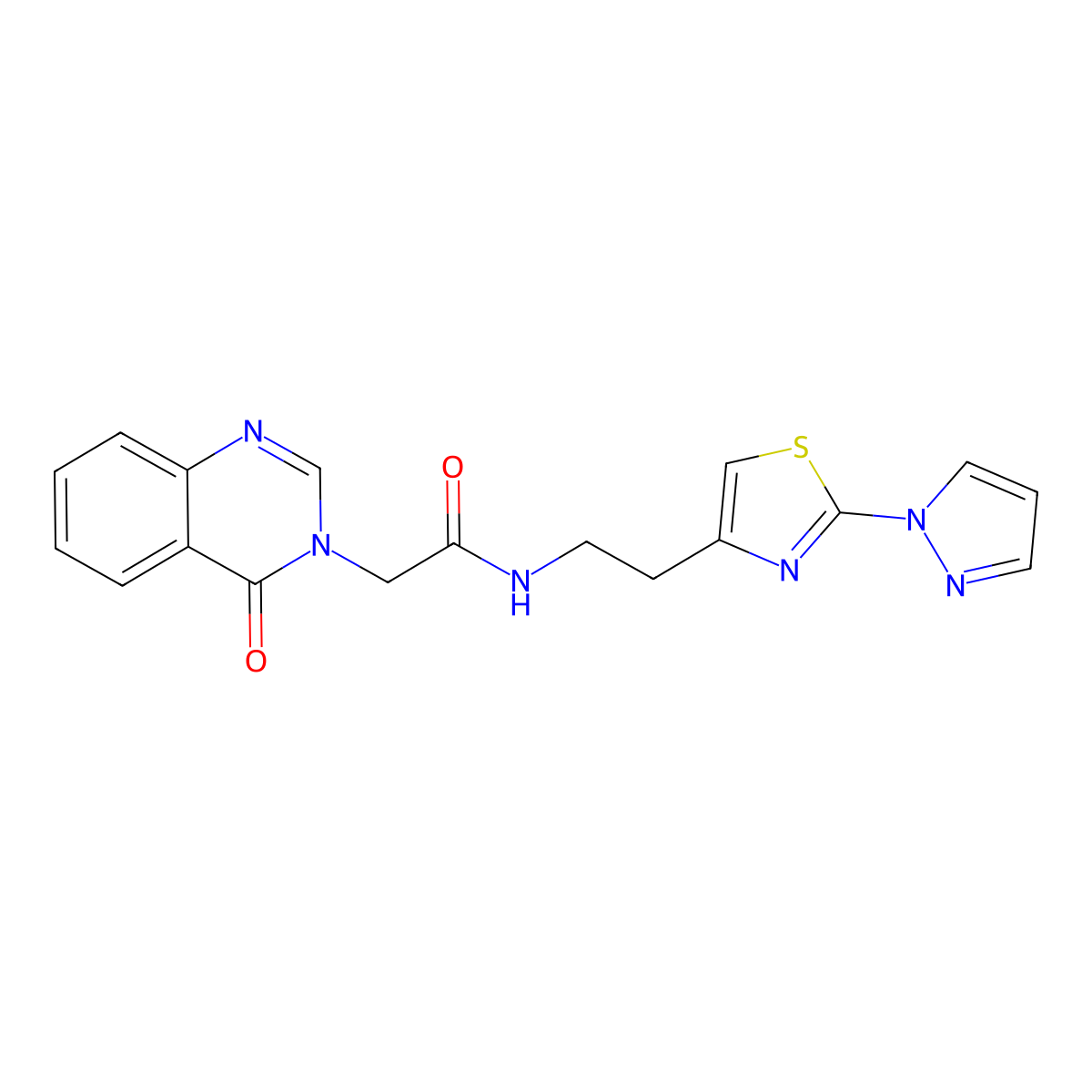 N-(2-(2-(1H-pyrazol-1-yl)thiazol-4-yl)ethyl)-2-(4-oxoquinazolin-3(4H)-yl)acetamide molecular structure, CAS 1448044-62-9