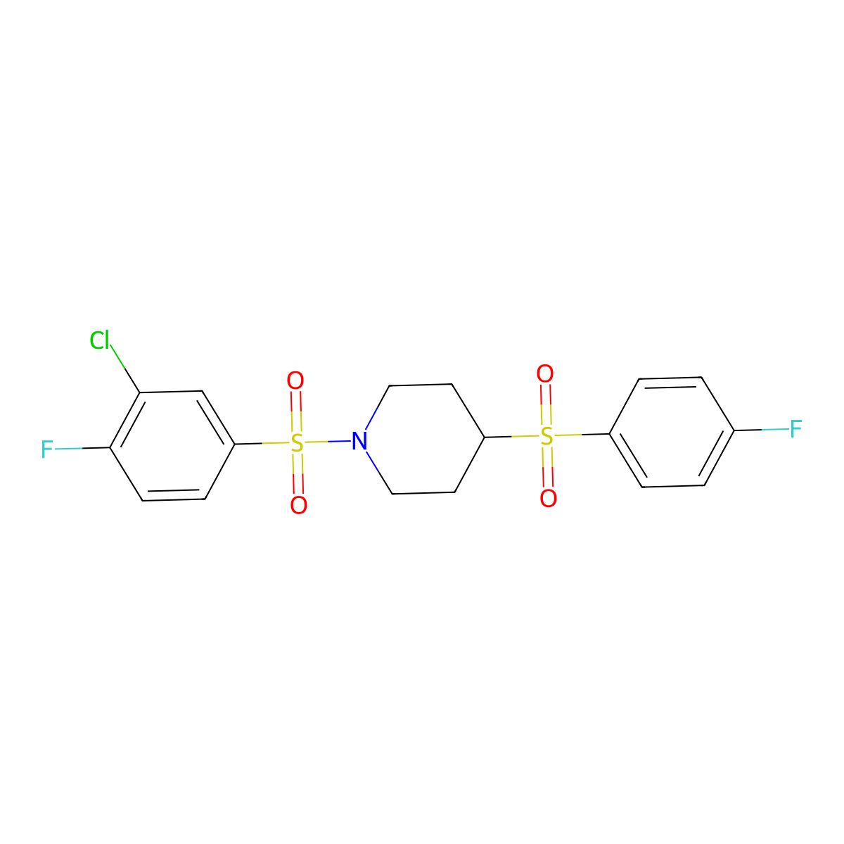1-((3-Chloro-4-fluorophenyl)sulfonyl)-4-((4-fluorophenyl)sulfonyl)piperidine molecular structure, CAS 1448044-63-0