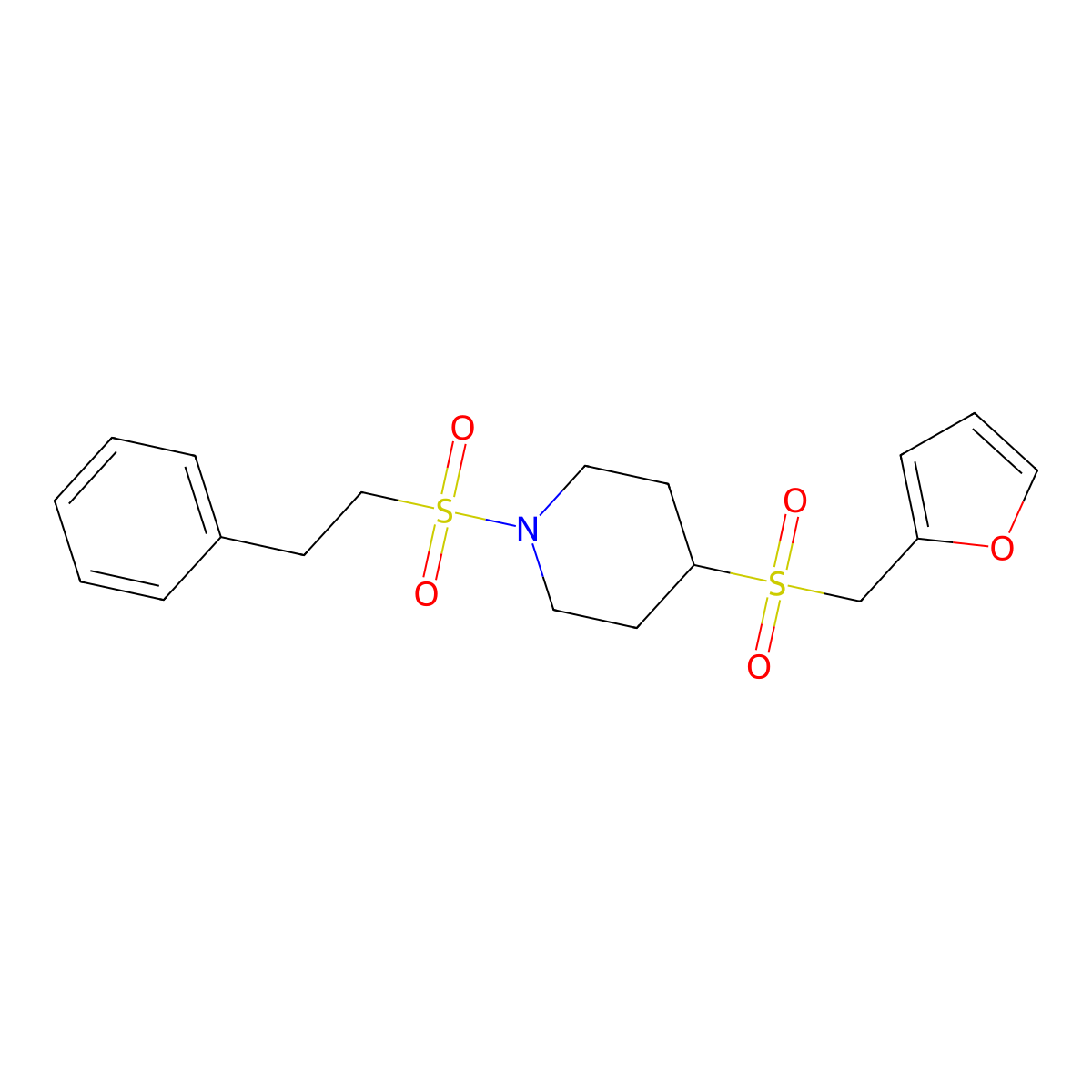 4-((Furan-2-ylmethyl)sulfonyl)-1-(phenethylsulfonyl)piperidine molecular structure, CAS 1448044-67-4
