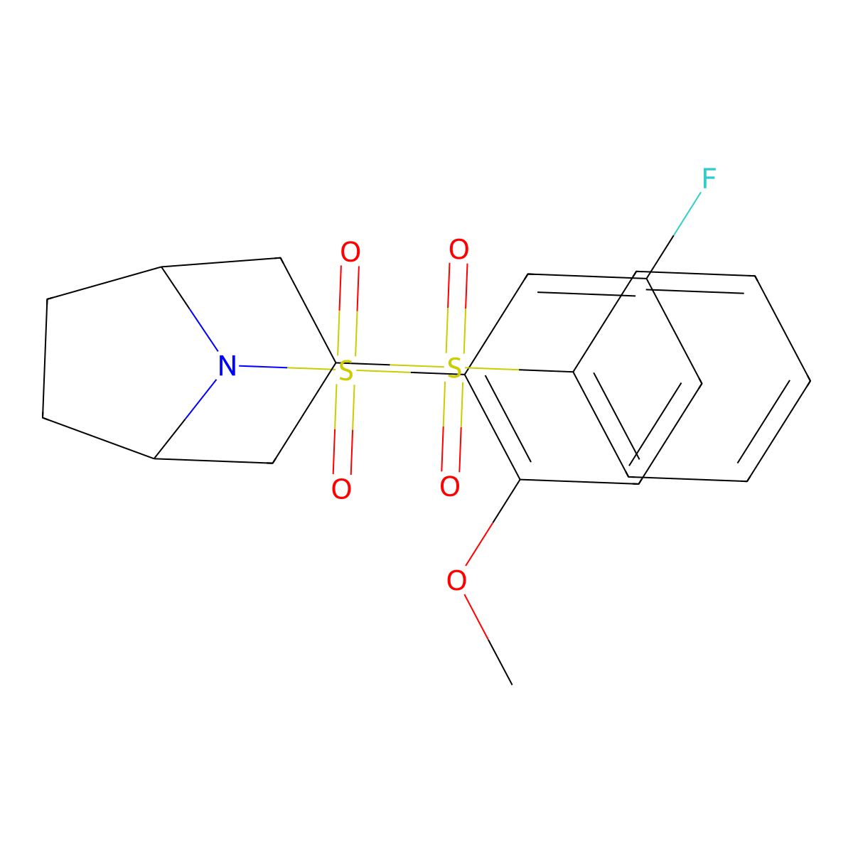 (1R,5S)-8-((5-fluoro-2-methoxyphenyl)sulfonyl)-3-(phenylsulfonyl)-8-azabicyclo[3.2.1]octane molecular structure, CAS 1448044-71-0