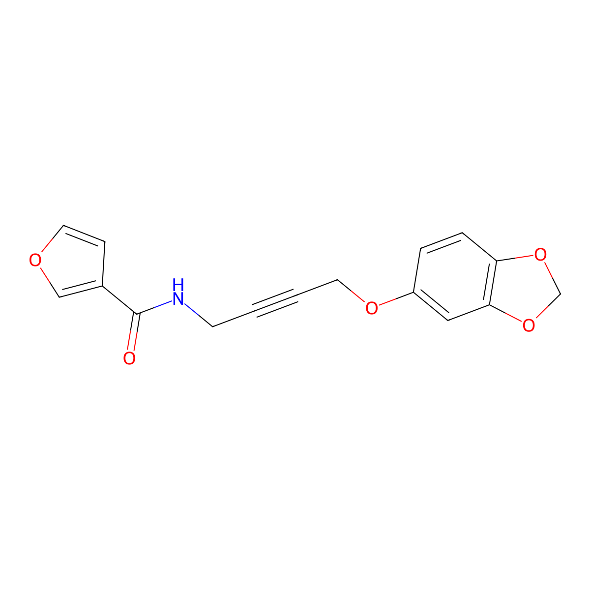 N-(4-(benzo[d][1,3]dioxol-5-yloxy)but-2-yn-1-yl)furan-3-carboxamide molecular structure, CAS 1448044-74-3
