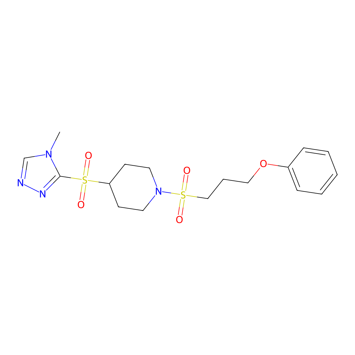 4-((4-methyl-4H-1,2,4-triazol-3-yl)sulfonyl)-1-((3-phenoxypropyl)sulfonyl)piperidine molecular structure, CAS 1448044-77-6