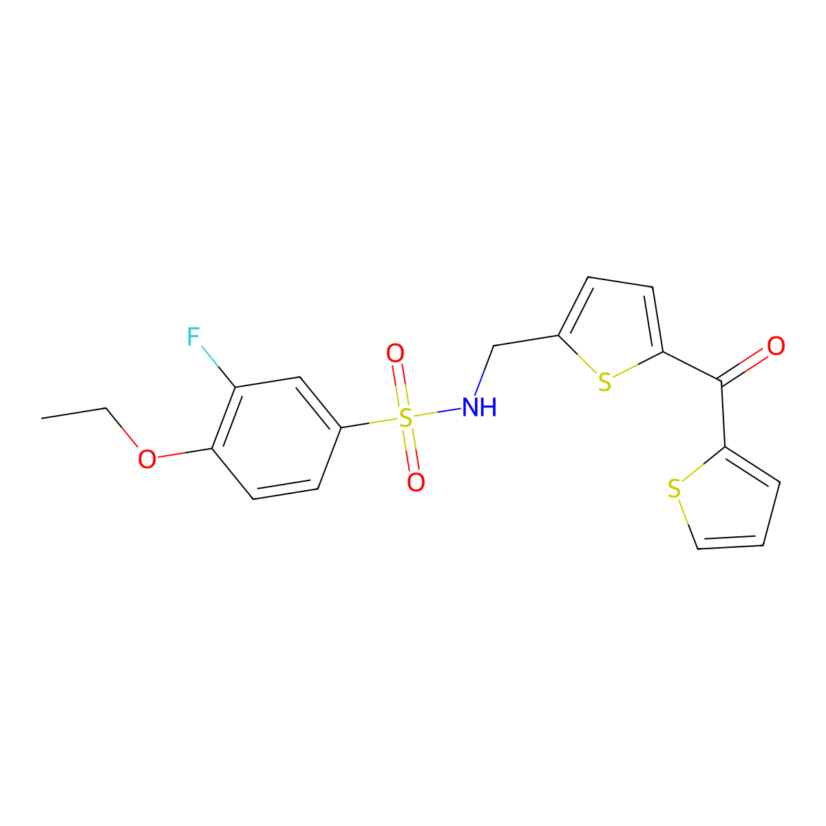 4-ethoxy-3-fluoro-N-((5-(thiophene-2-carbonyl)thiophen-2-yl)methyl)benzenesulfonamide molecular structure, CAS 1448044-81-2