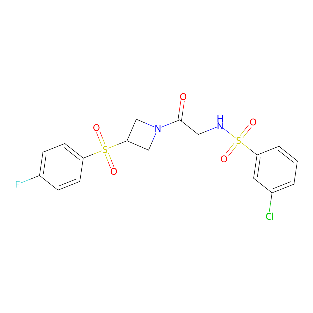 3-chloro-N-(2-(3-((4-fluorophenyl)sulfonyl)azetidin-1-yl)-2-oxoethyl)benzenesulfonamide molecular structure, CAS 1448044-82-3