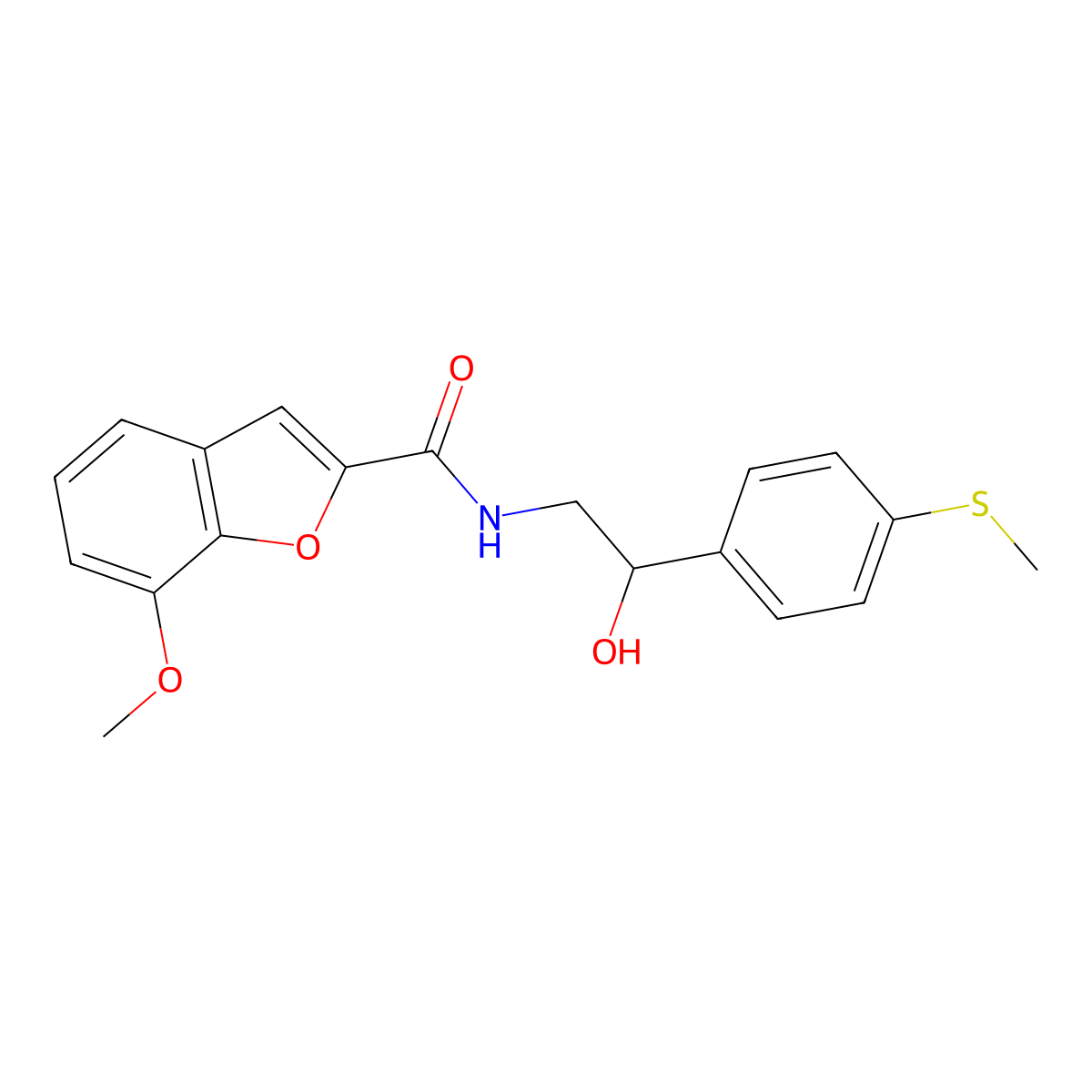 N-(2-hydroxy-2-(4-(methylthio)phenyl)ethyl)-7-methoxybenzofuran-2-carboxamide molecular structure, CAS 1448044-89-0