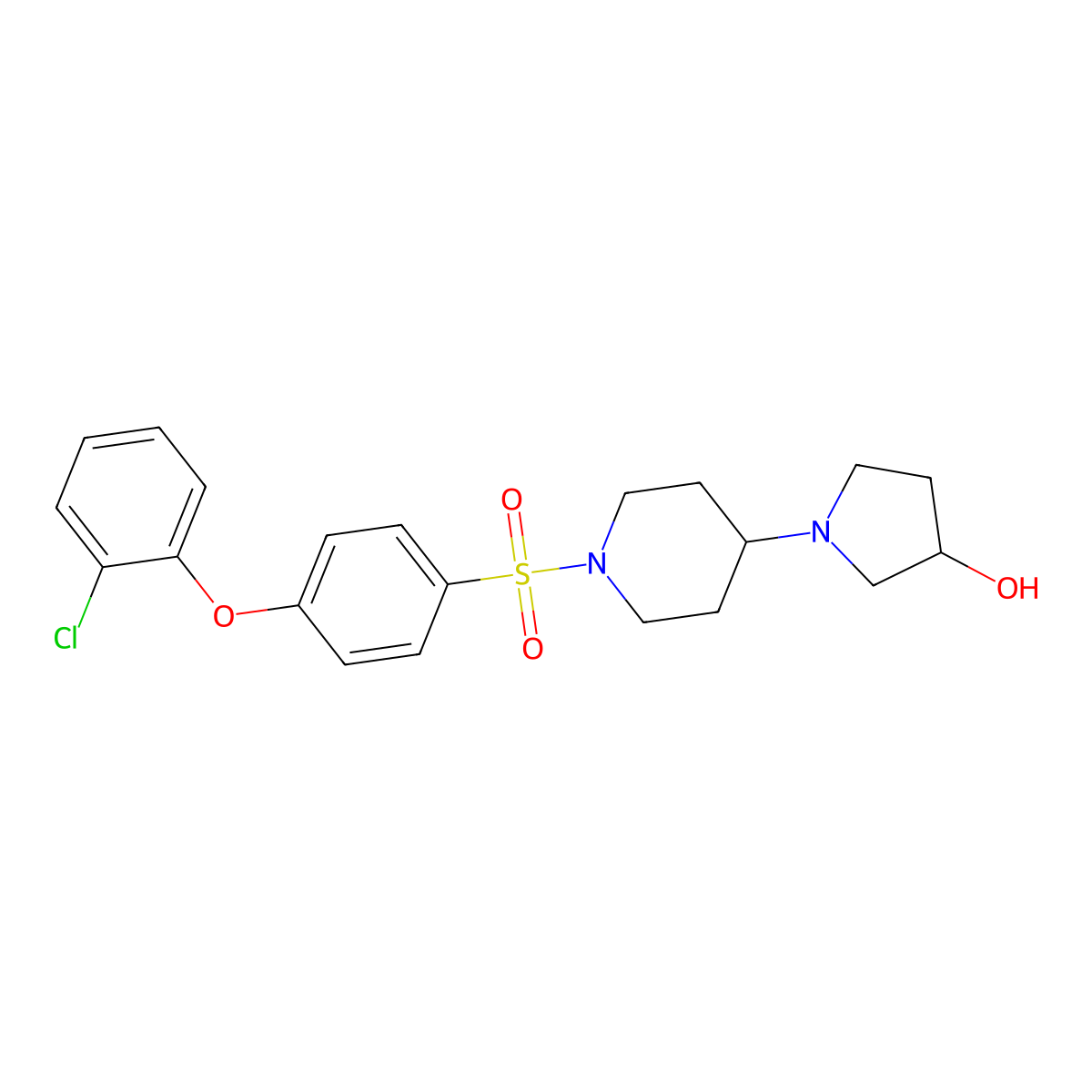 1-(1-((4-(2-Chlorophenoxy)phenyl)sulfonyl)piperidin-4-yl)pyrrolidin-3-ol molecular structure, CAS 1448044-91-4