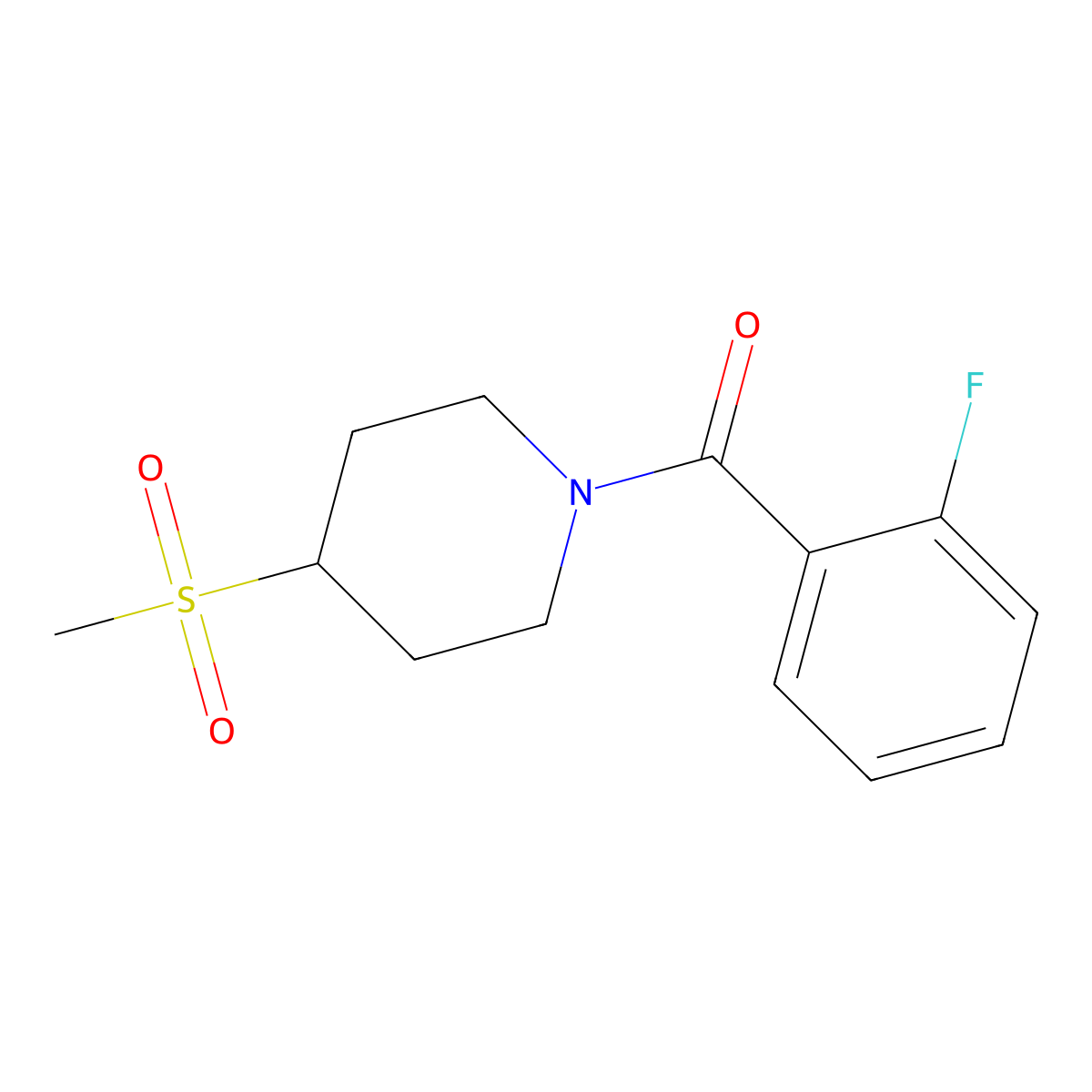 (2-Fluorophenyl)(4-(methylsulfonyl)piperidin-1-yl)methanone molecular structure, CAS 1448045-01-9