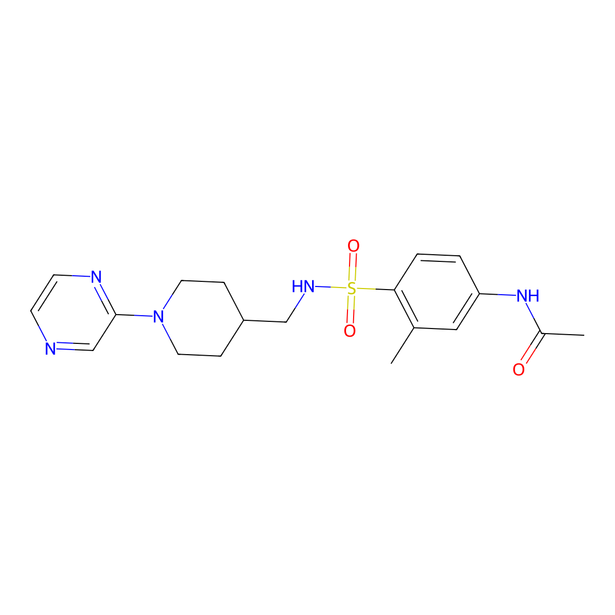 N-(3-methyl-4-(N-((1-(pyrazin-2-yl)piperidin-4-yl)methyl)sulfamoyl)phenyl)acetamide molecular structure, CAS 1448045-05-3