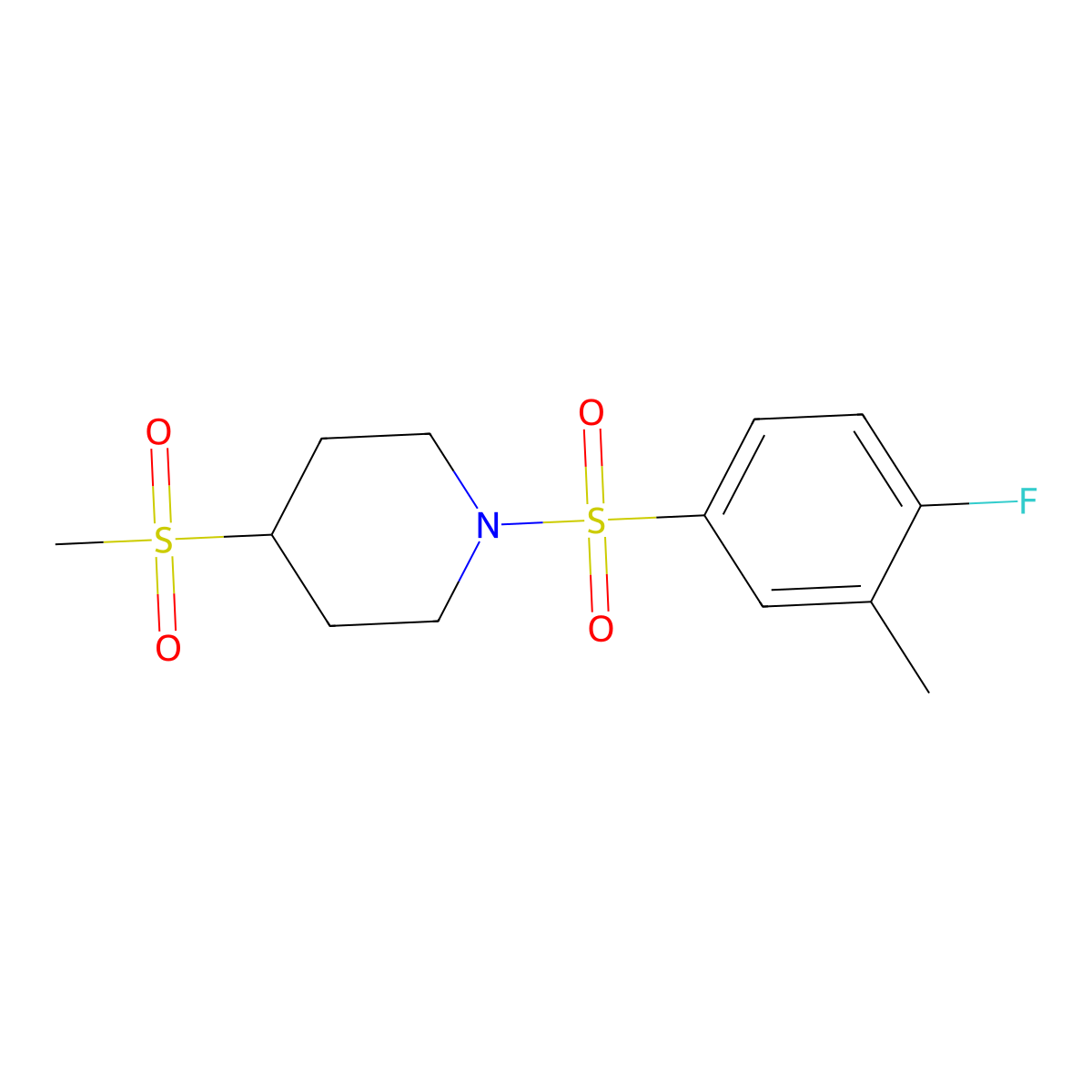 1-((4-Fluoro-3-methylphenyl)sulfonyl)-4-(methylsulfonyl)piperidine molecular structure, CAS 1448045-06-4