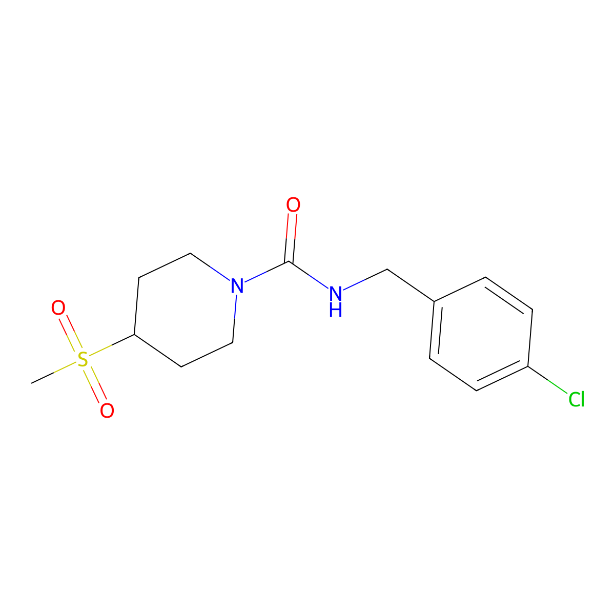 N-(4-chlorobenzyl)-4-(methylsulfonyl)piperidine-1-carboxamide molecular structure, CAS 1448045-08-6