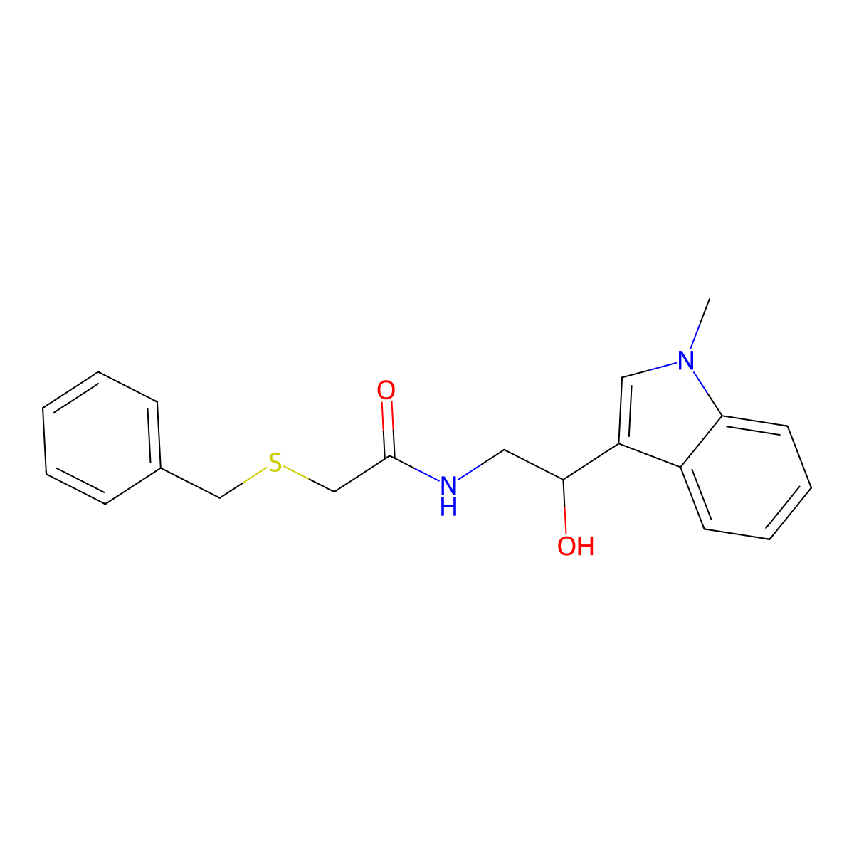 2-(benzylthio)-N-(2-hydroxy-2-(1-methyl-1H-indol-3-yl)ethyl)acetamide molecular structure, CAS 1448045-17-7