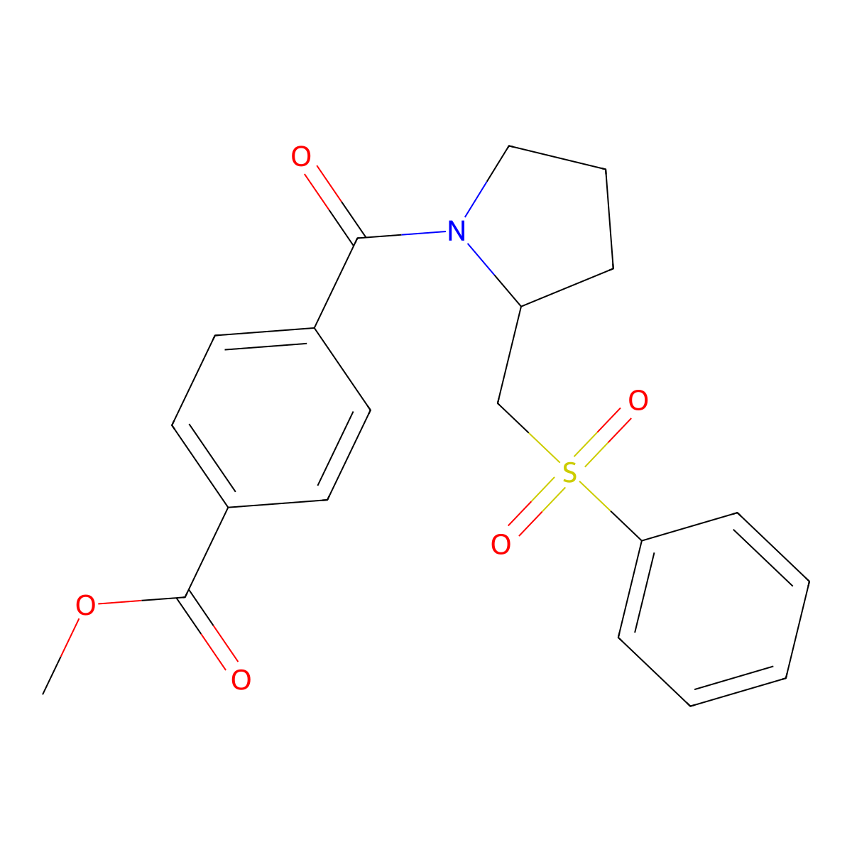 Methyl 4-(2-((phenylsulfonyl)methyl)pyrrolidine-1-carbonyl)benzoate molecular structure, CAS 1448045-20-2