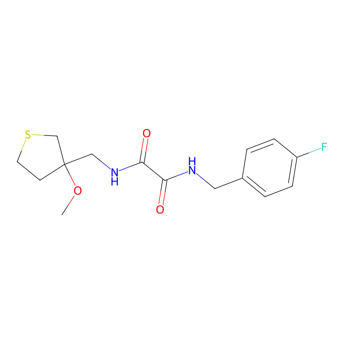 N1-(4-fluorobenzyl)-N2-((3-methoxytetrahydrothiophen-3-yl)methyl)oxalamide molecular structure, CAS 1448045-21-3
