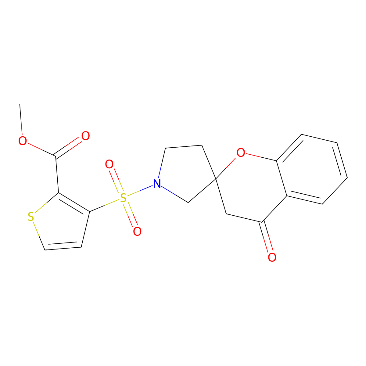 Methyl 3-((4-oxospiro[chroman-2,3'-pyrrolidin]-1'-yl)sulfonyl)thiophene-2-carboxylate molecular structure, CAS 1448045-24-6
