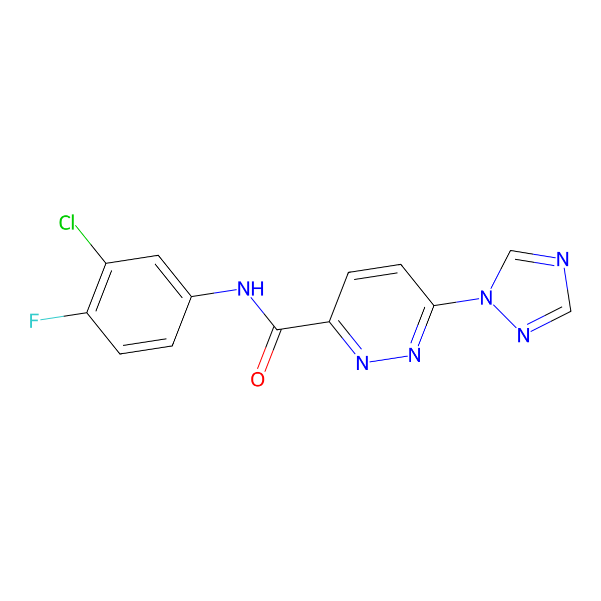 N-(3-chloro-4-fluorophenyl)-6-(1H-1,2,4-triazol-1-yl)pyridazine-3-carboxamide molecular structure, CAS 1448045-29-1