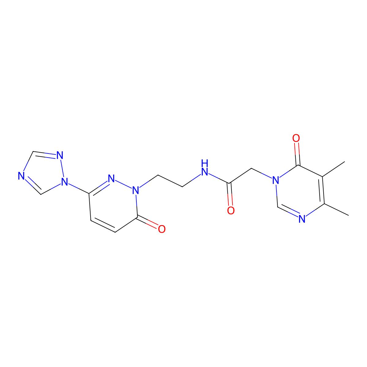 2-(4,5-dimethyl-6-oxopyrimidin-1(6H)-yl)-N-(2-(6-oxo-3-(1H-1,2,4-triazol-1-yl)pyridazin-1(6H)-yl)ethyl)acetamide molecular structure, CAS 1448045-33-7