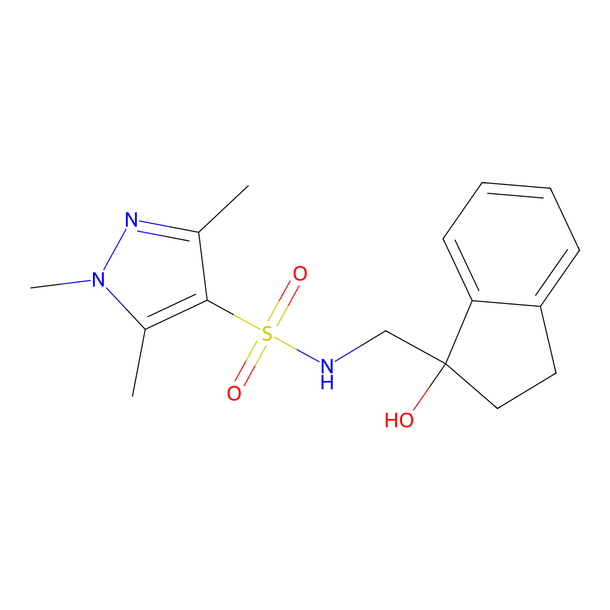 N-[(1-hydroxy-2,3-dihydro-1H-inden-1-yl)methyl]-1,3,5-trimethyl-1H-pyrazole-4-sulfonamide molecular structure, CAS 1448045-34-8