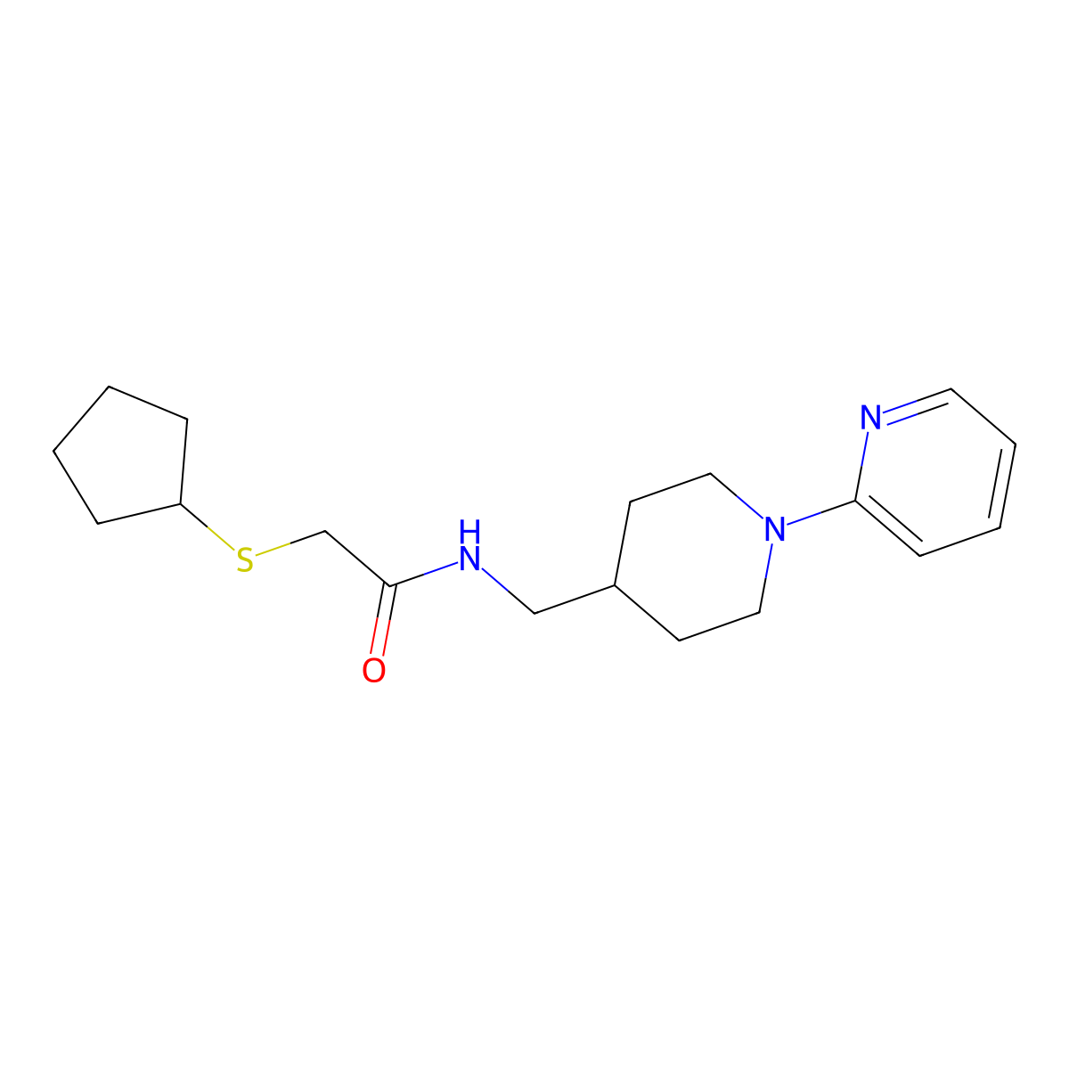 2-(cyclopentylthio)-N-((1-(pyridin-2-yl)piperidin-4-yl)methyl)acetamide molecular structure, CAS 1448045-36-0