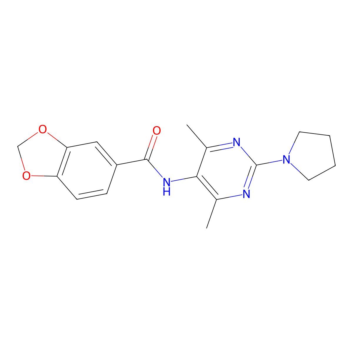 N-[4,6-Dimethyl-2-(pyrrolidin-1-YL)pyrimidin-5-YL]-2H-1,3-benzodioxole-5-carboxamide molecular structure, CAS 1448045-46-2