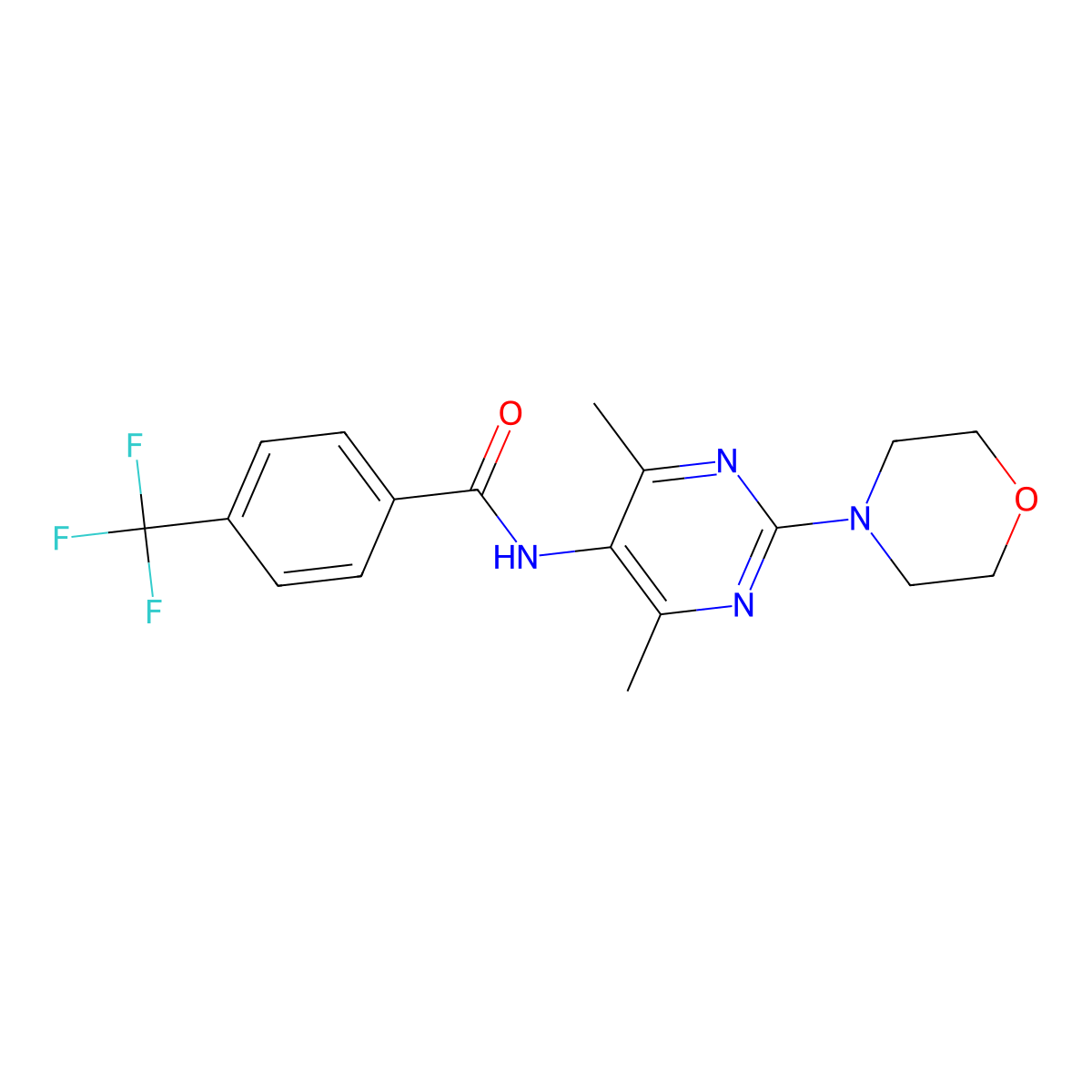N-(4,6-dimethyl-2-morpholinopyrimidin-5-yl)-4-(trifluoromethyl)benzamide molecular structure, CAS 1448045-47-3