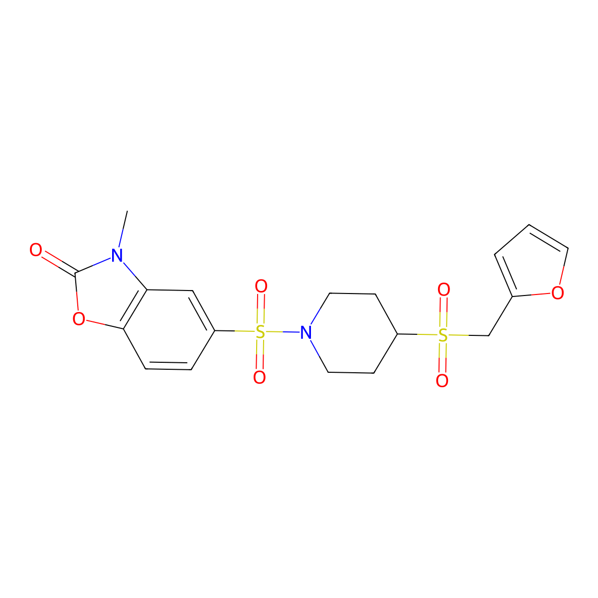 5-((4-((furan-2-ylmethyl)sulfonyl)piperidin-1-yl)sulfonyl)-3-methylbenzo[d]oxazol-2(3H)-one molecular structure, CAS 1448045-52-0