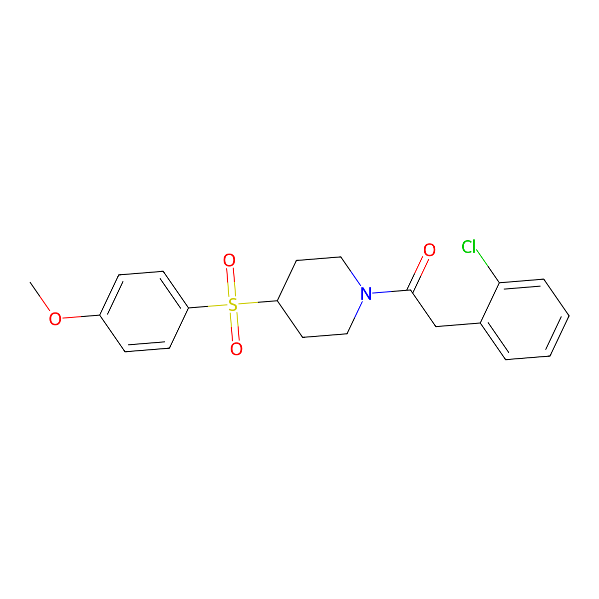2-(2-Chlorophenyl)-1-(4-((4-methoxyphenyl)sulfonyl)piperidin-1-yl)ethanone molecular structure, CAS 1448045-55-3