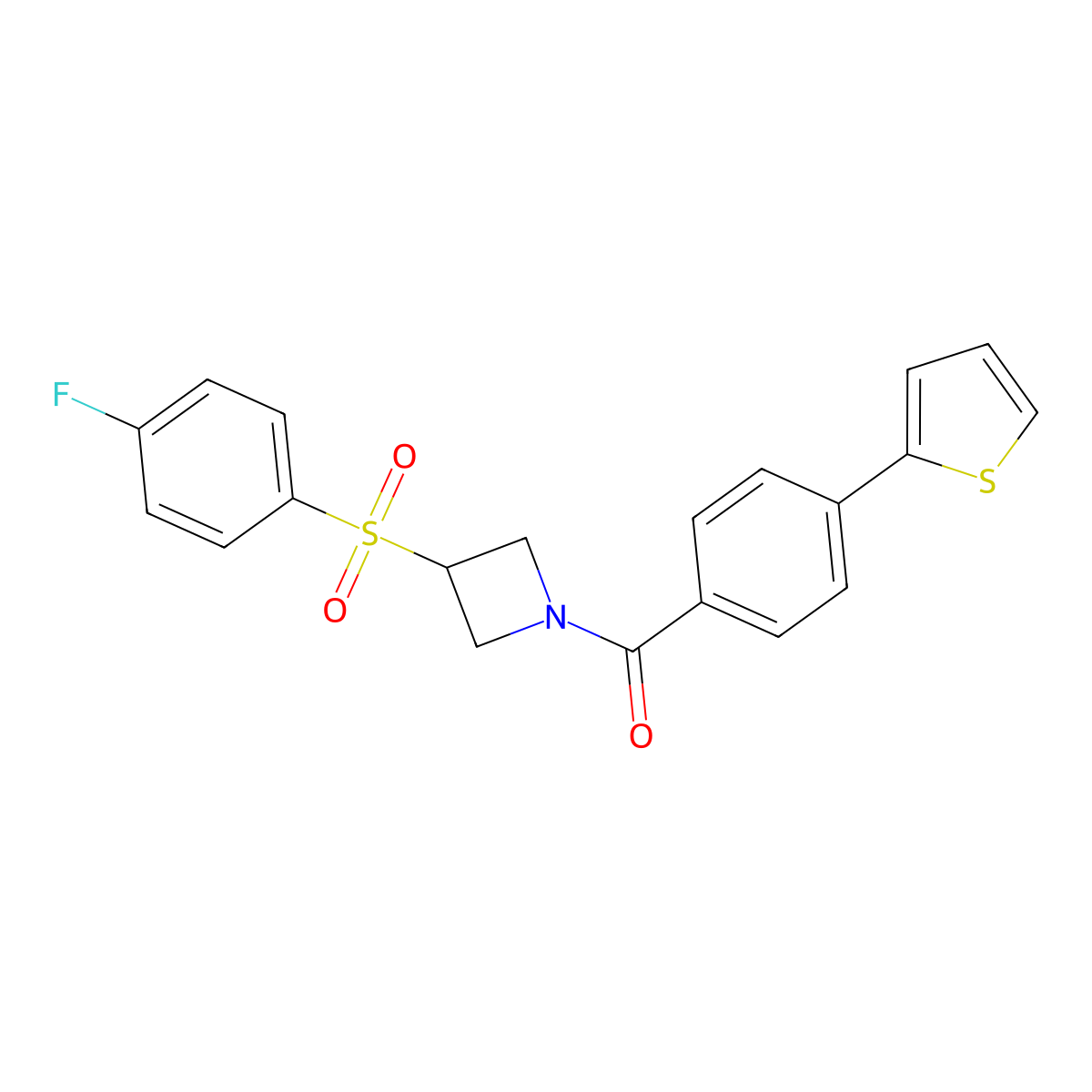 (3-((4-Fluorophenyl)sulfonyl)azetidin-1-yl)(4-(thiophen-2-yl)phenyl)methanone molecular structure, CAS 1448045-57-5