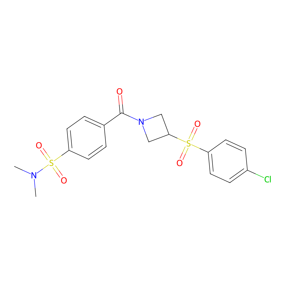 4-(3-((4-chlorophenyl)sulfonyl)azetidine-1-carbonyl)-N,N-dimethylbenzenesulfonamide molecular structure, CAS 1448045-60-0
