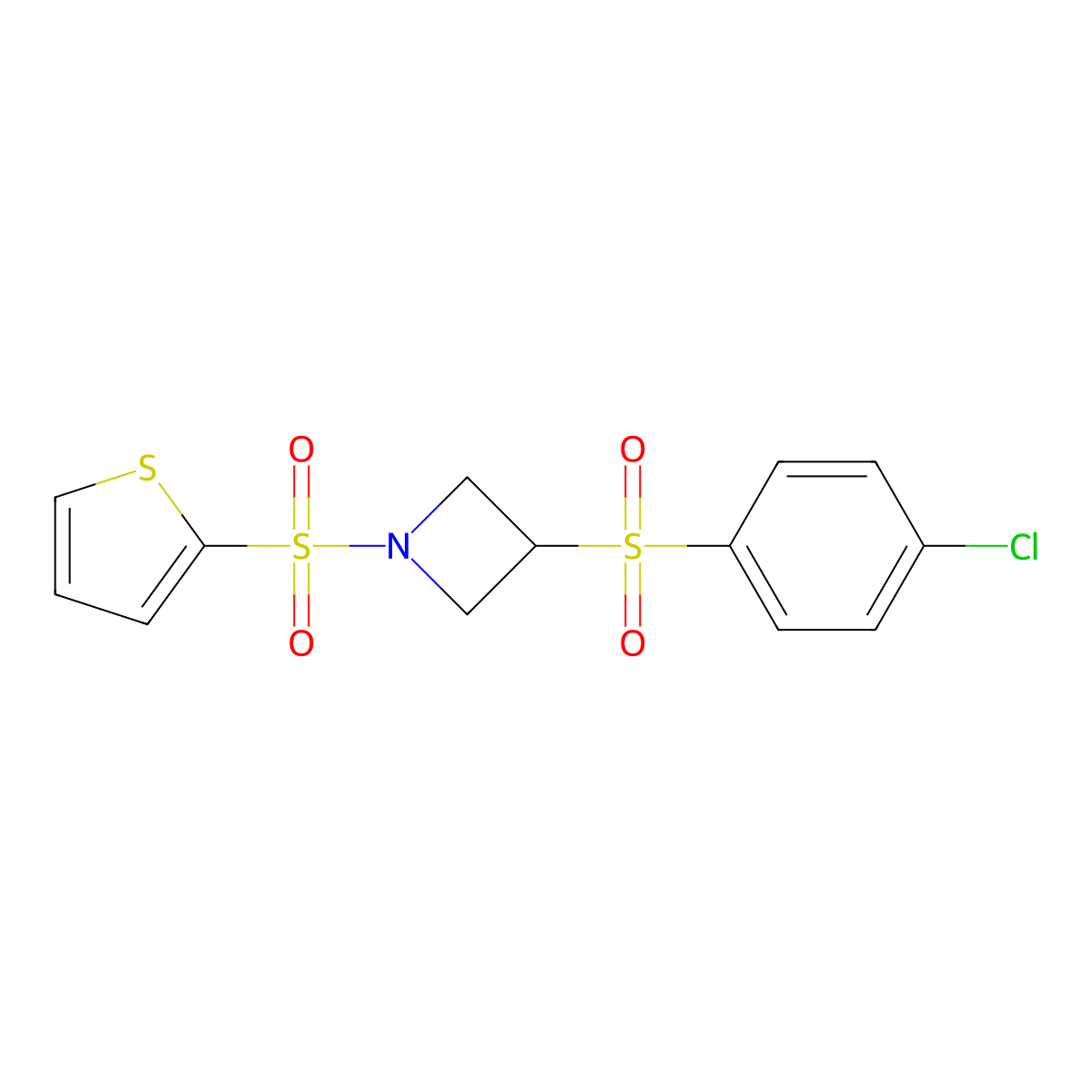 3-((4-Chlorophenyl)sulfonyl)-1-(thiophen-2-ylsulfonyl)azetidine molecular structure, CAS 1448045-61-1