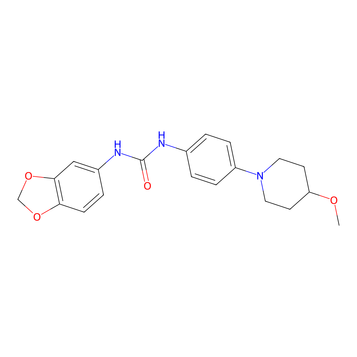 1-(Benzo[d][1,3]dioxol-5-yl)-3-(4-(4-methoxypiperidin-1-yl)phenyl)urea molecular structure, CAS 1448045-63-3