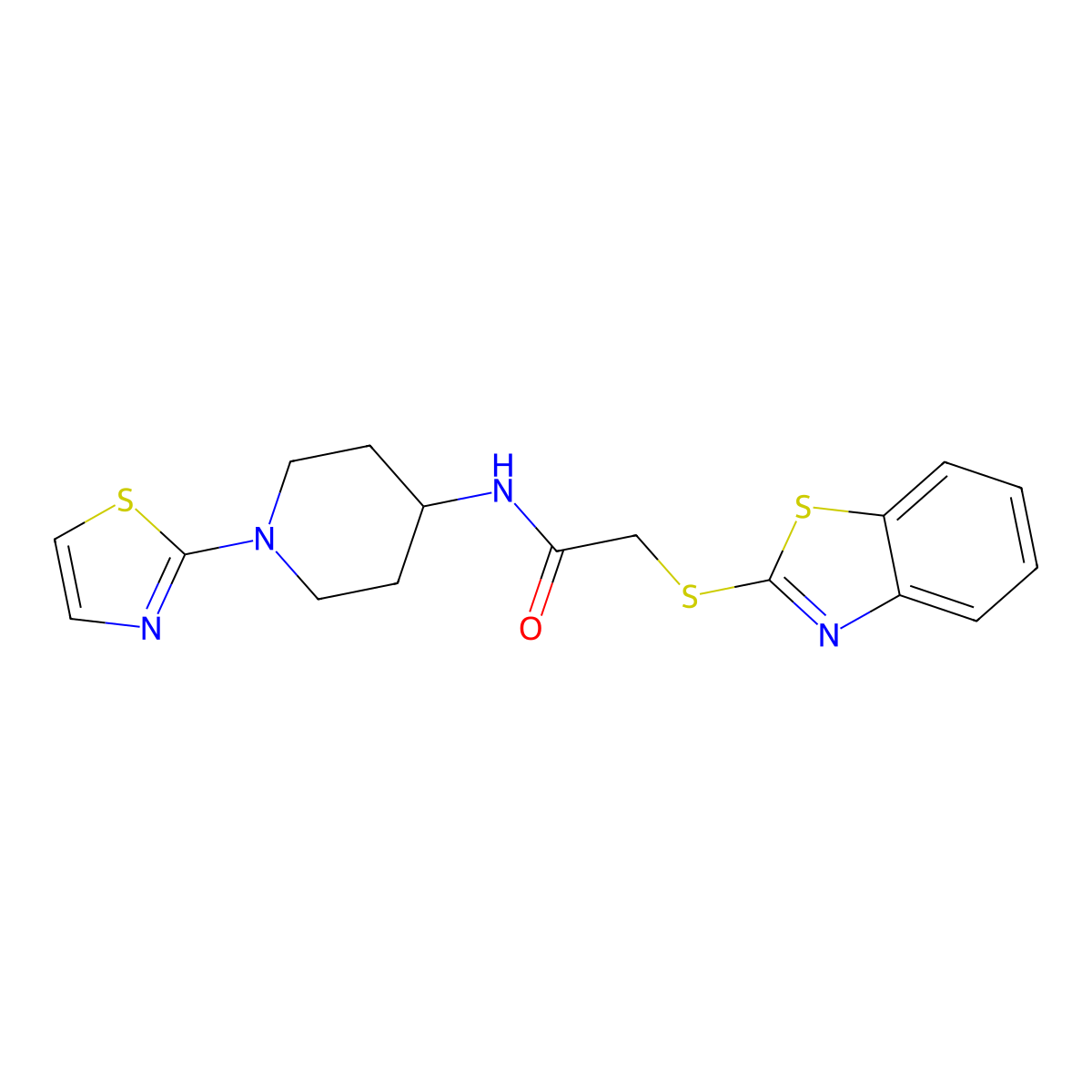 2-(benzo[d]thiazol-2-ylthio)-N-(1-(thiazol-2-yl)piperidin-4-yl)acetamide molecular structure, CAS 1448045-66-6