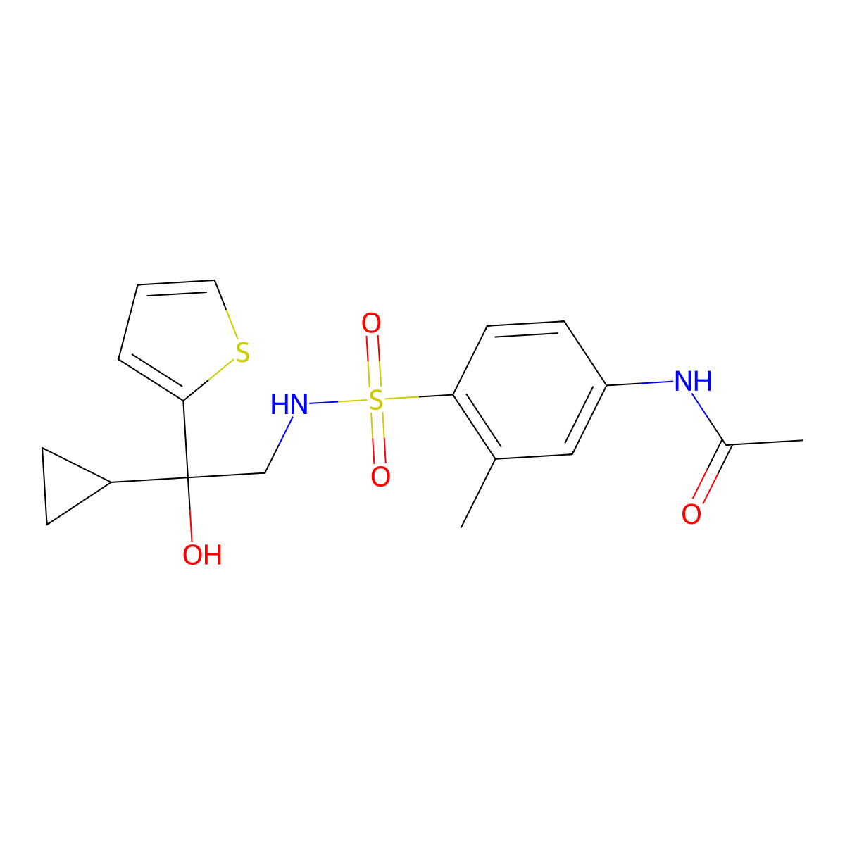 N-(4-(N-(2-cyclopropyl-2-hydroxy-2-(thiophen-2-yl)ethyl)sulfamoyl)-3-methylphenyl)acetamide molecular structure, CAS 1448045-72-4