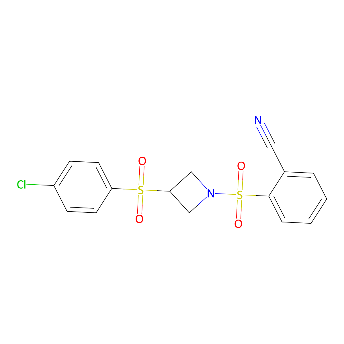 2-((3-((4-Chlorophenyl)sulfonyl)azetidin-1-yl)sulfonyl)benzonitrile molecular structure, CAS 1448045-73-5