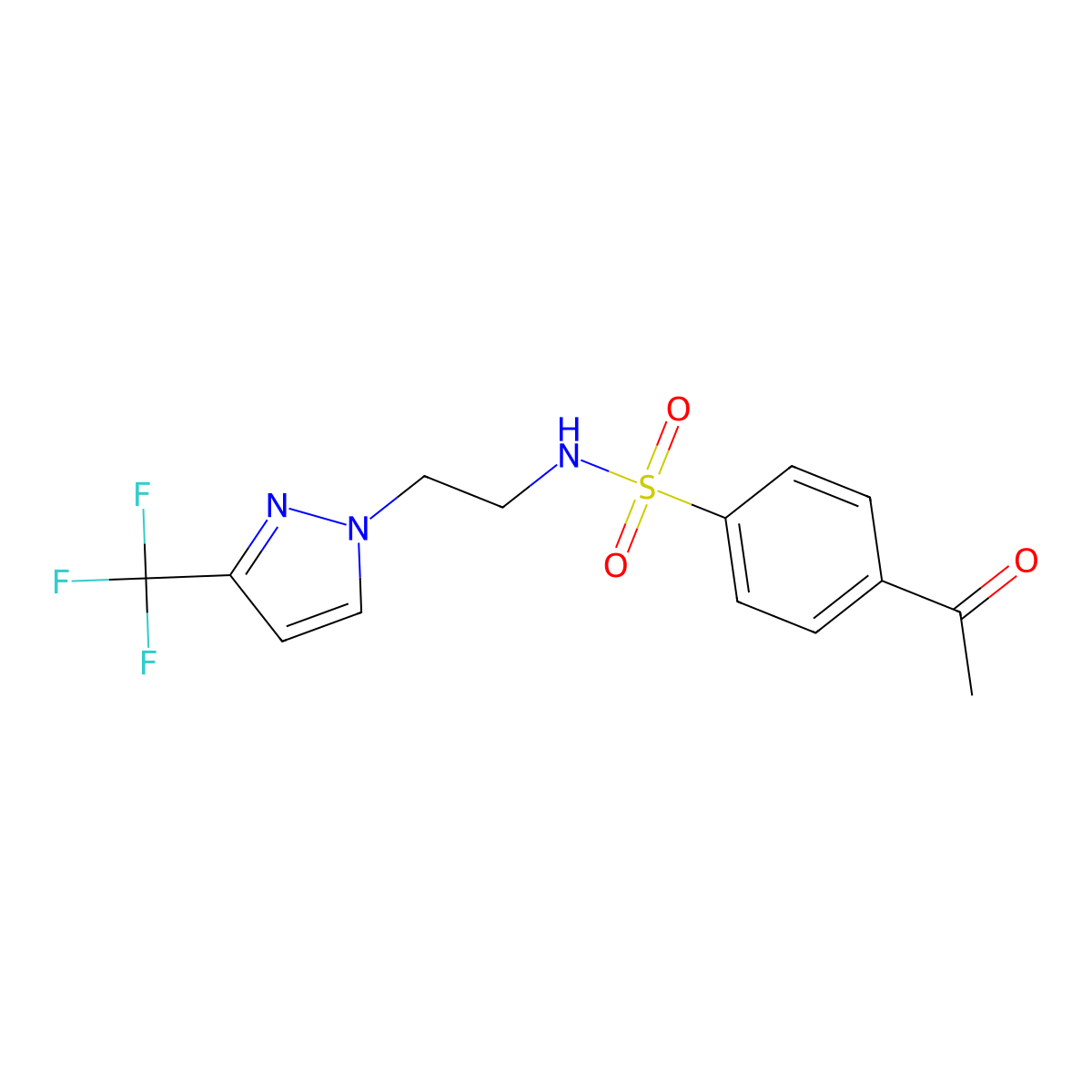 4-acetyl-N-(2-(3-(trifluoromethyl)-1H-pyrazol-1-yl)ethyl)benzenesulfonamide molecular structure, CAS 1448045-74-6