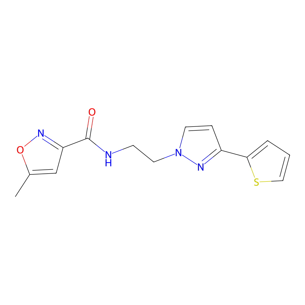 5-methyl-N-(2-(3-(thiophen-2-yl)-1H-pyrazol-1-yl)ethyl)isoxazole-3-carboxamide molecular structure, CAS 1448045-78-0