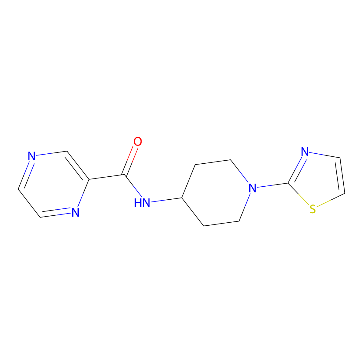 N-(1-(thiazol-2-yl)piperidin-4-yl)pyrazine-2-carboxamide molecular structure, CAS 1448045-80-4