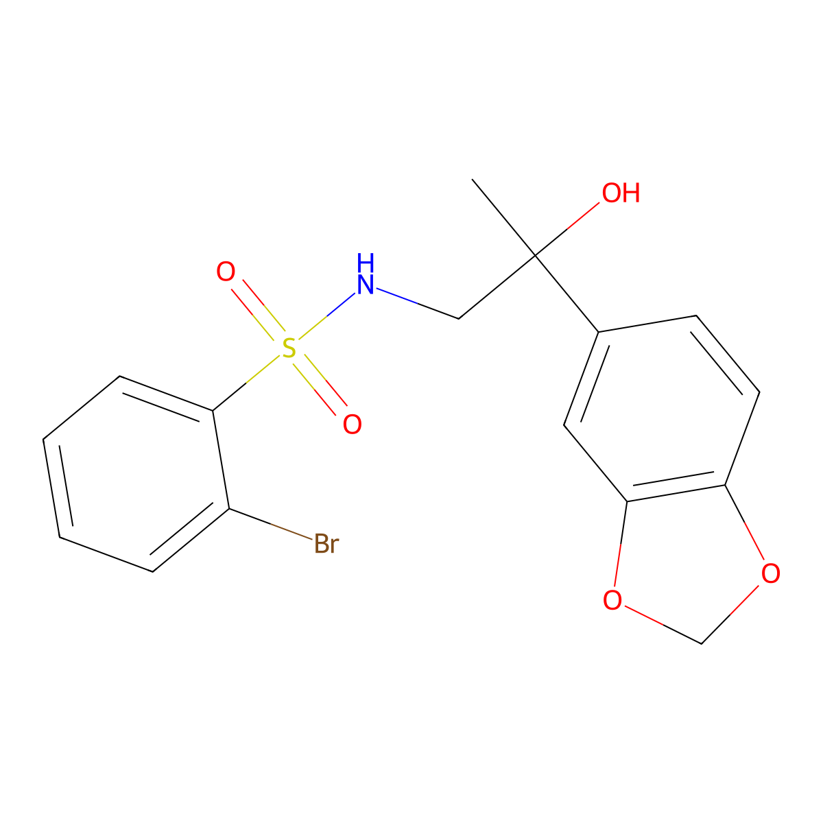 N-(2-(benzo[d][1,3]dioxol-5-yl)-2-hydroxypropyl)-2-bromobenzenesulfonamide molecular structure, CAS 1448045-81-5