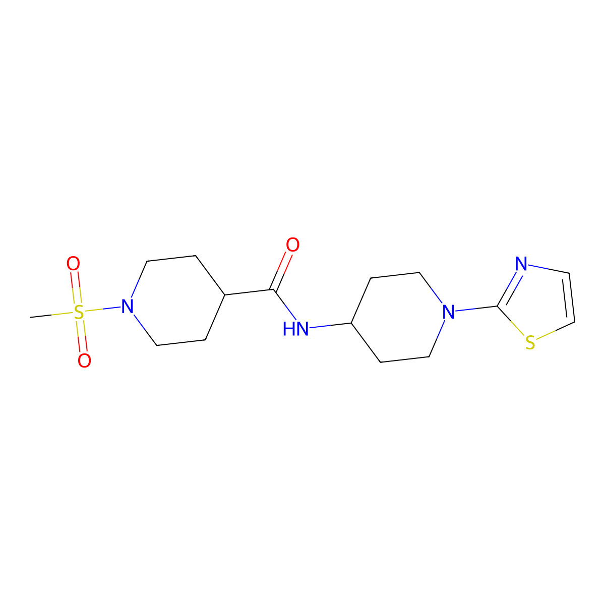 1-(methylsulfonyl)-N-(1-(thiazol-2-yl)piperidin-4-yl)piperidine-4-carboxamide molecular structure, CAS 1448045-84-8